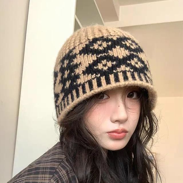 Jacquard Diamond Knit Beanie