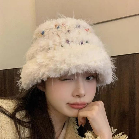 Hat Bucket Knit Fluffy