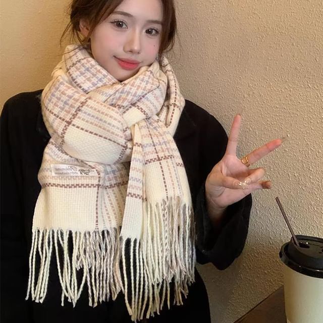 Scarf Plaid Fringed