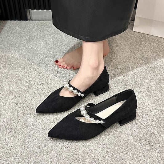 Faux Jane Pointy Heel Mary Strap Peral Shoes Low