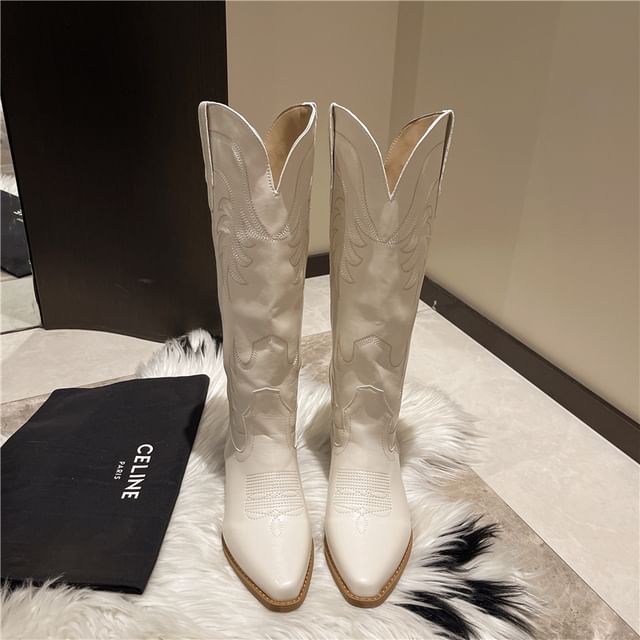 Heel Chunky Boots Faux Leather Cowboy