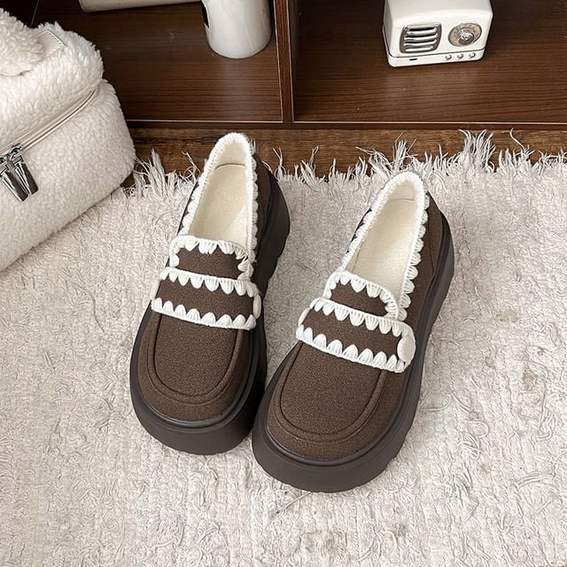 Trim Loafers Platform Embroidered