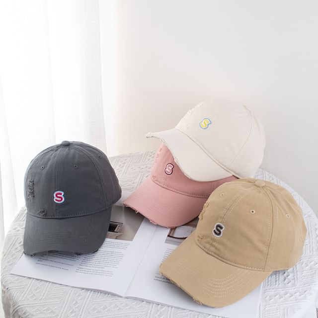 Cap Letter Baseball Distressed Embroidered