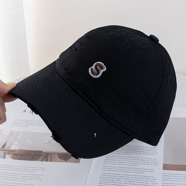 Cap Letter Baseball Distressed Embroidered