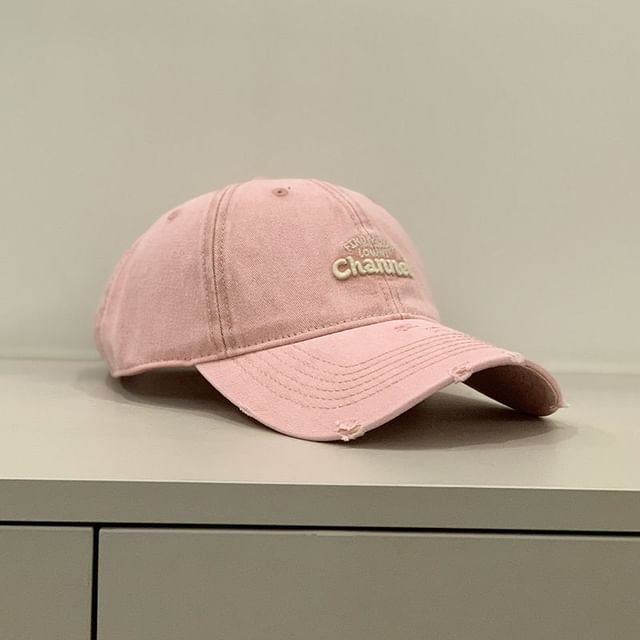 Distressed Washed Cap Embroidered Letter