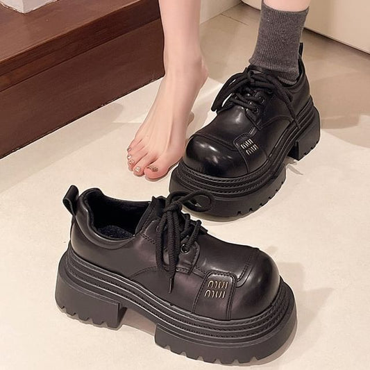Platform Shoes Lace-Up Leather Plain Faux
