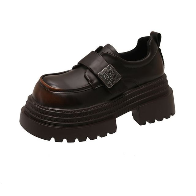 Faux Strap Platform Adhesive Metal Accent Shoes Leather