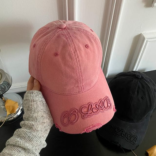 Lettering Baseball Embroidered Distressed Cap
