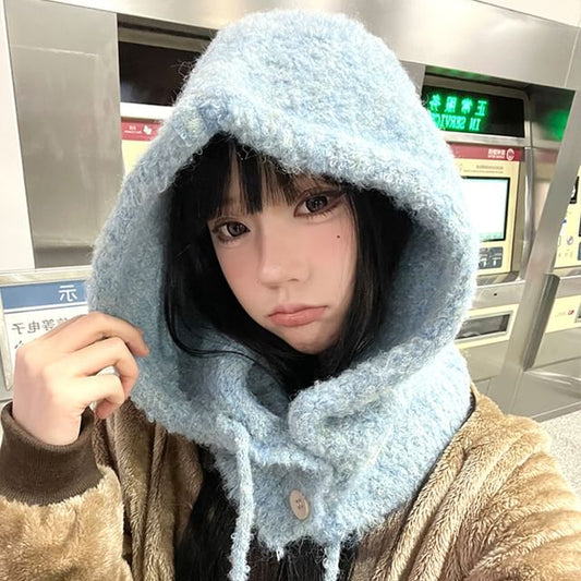 Plain Balaclava Knit Buttoned