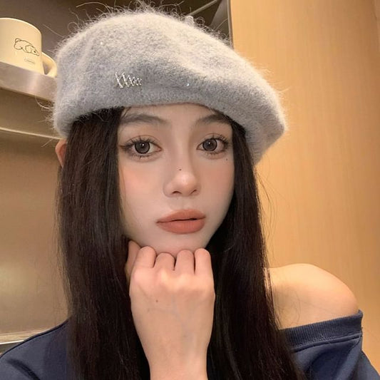 Knit Accent Beret Rhinestone