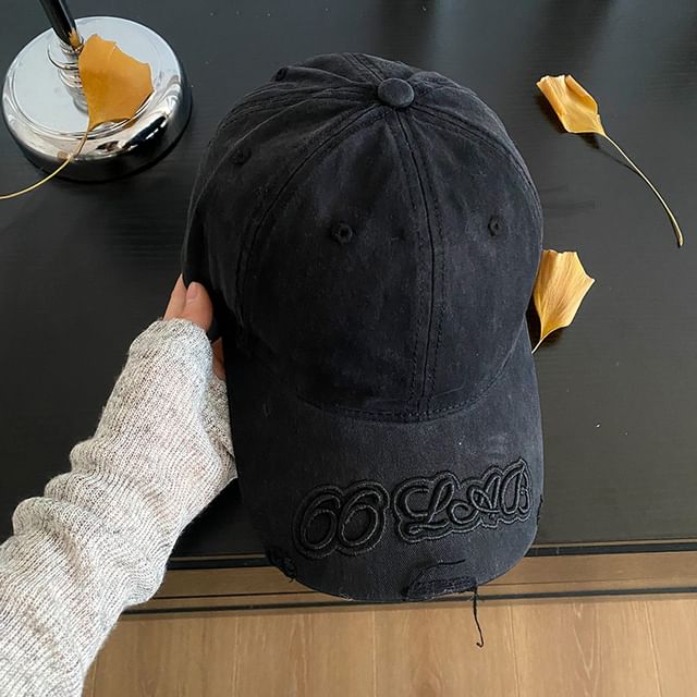 Lettering Baseball Embroidered Distressed Cap