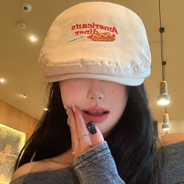 Lettering Embroidered Flat Cap