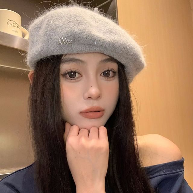 Knit Accent Beret Rhinestone