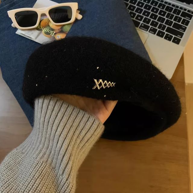 Knit Accent Beret Rhinestone