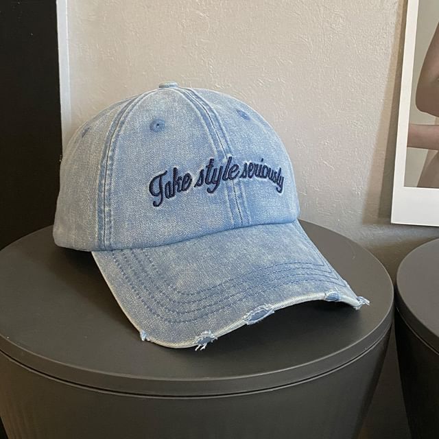 Lettering Embroidered Distressed Baseball Cap