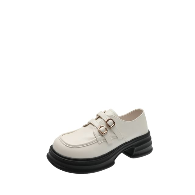 Loafers Leather Buckled Platform Faux