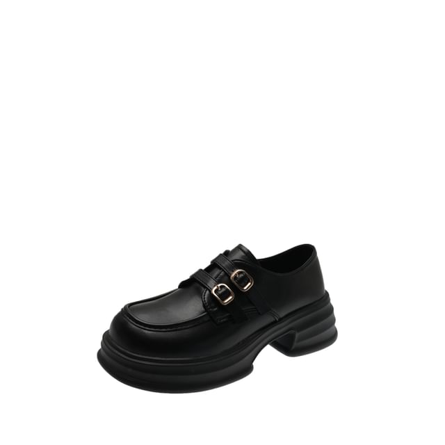 Loafers Leather Buckled Platform Faux