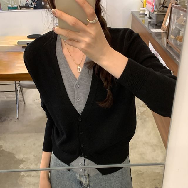 Mock Two-Piece V-Neck Cardigan