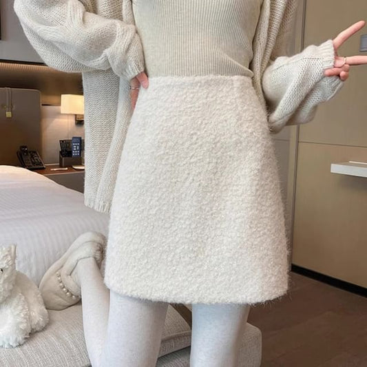 Mini Plain Pencil Skirt Fluffy High Rise