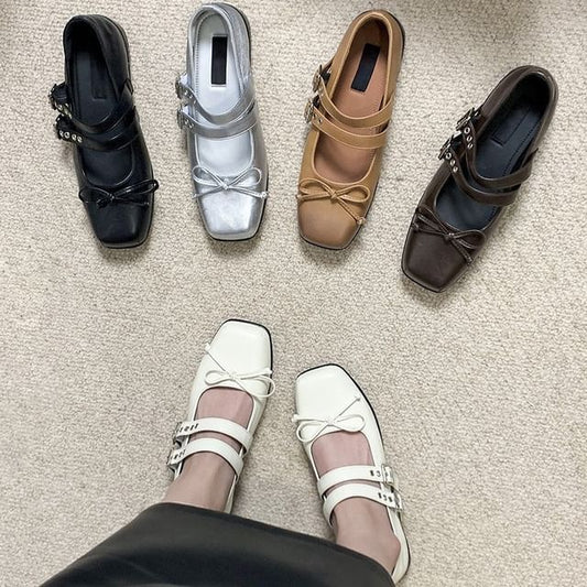 Mary Square Bow Jane Toe Shoes