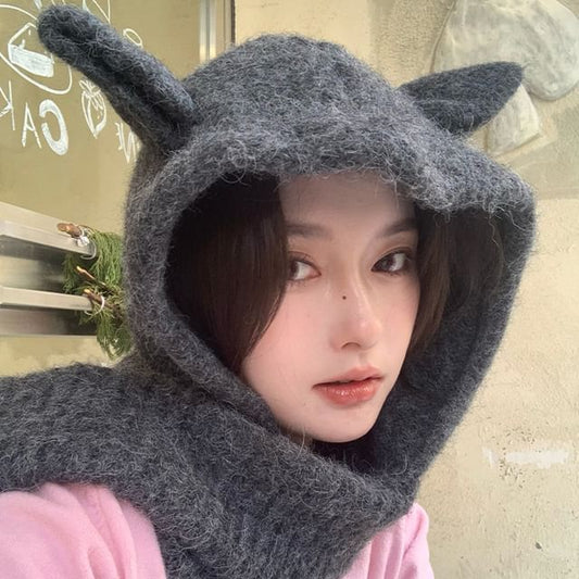 Plain Hooded Rabbit Scarf Ear