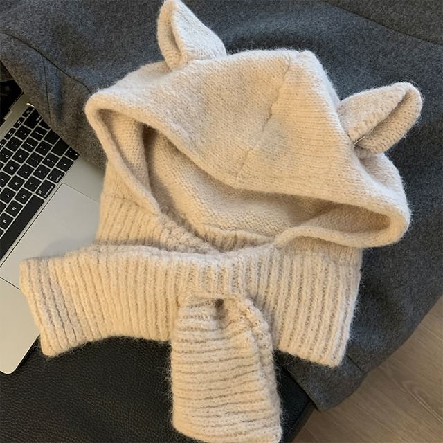Plain Hooded Rabbit Scarf Ear