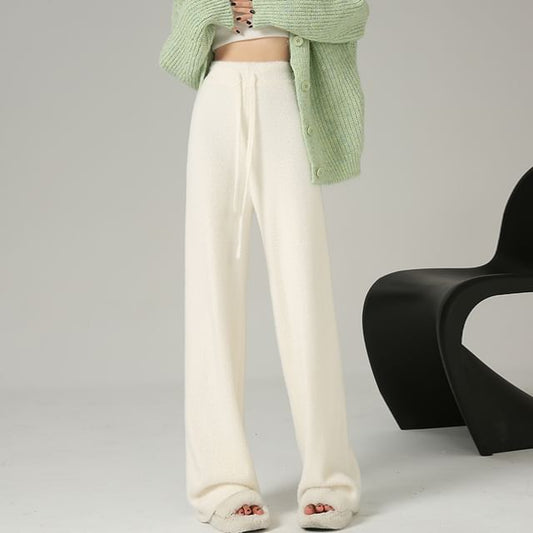 Leg High Waist Pants Knit Wide Plain