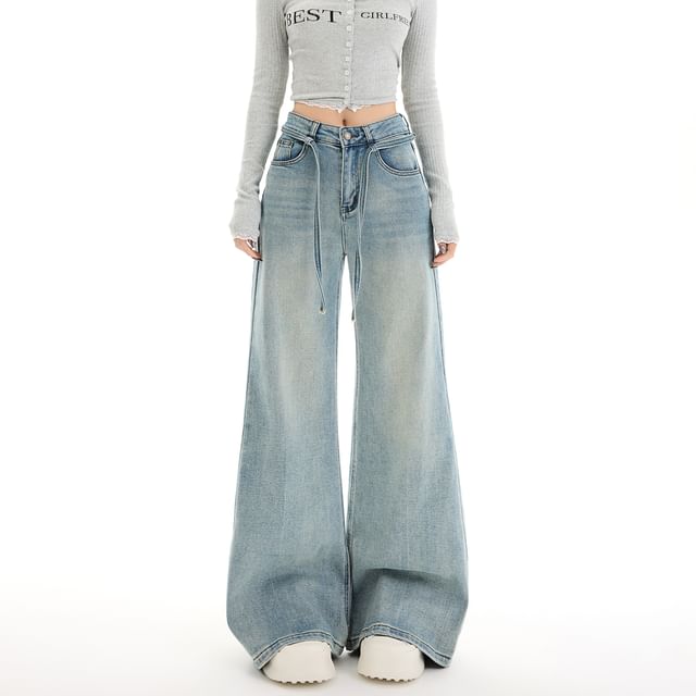 (Various Designs) Mid Rise Leg Jeans Washed Wide
