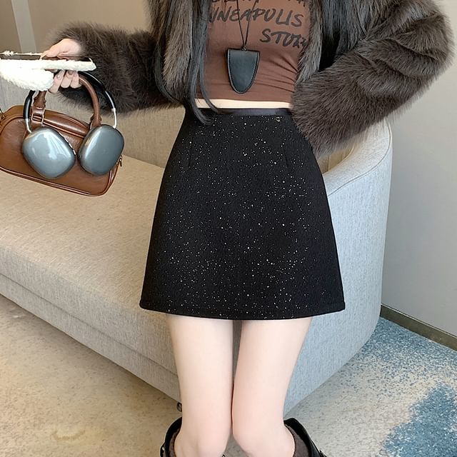 Skirt High A-Line Mini Sequin Rise