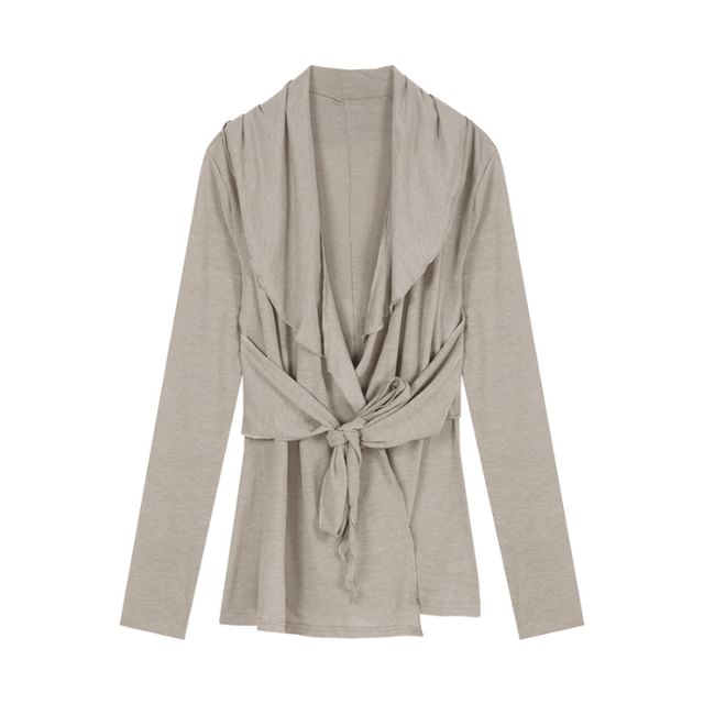 Waist Plain Shawl Tie Collar Cardigan
