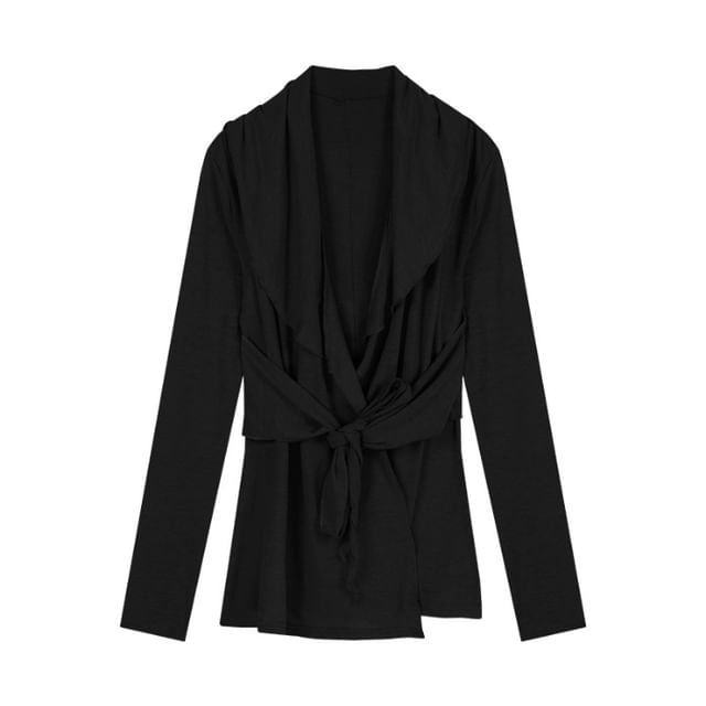 Waist Plain Shawl Tie Collar Cardigan