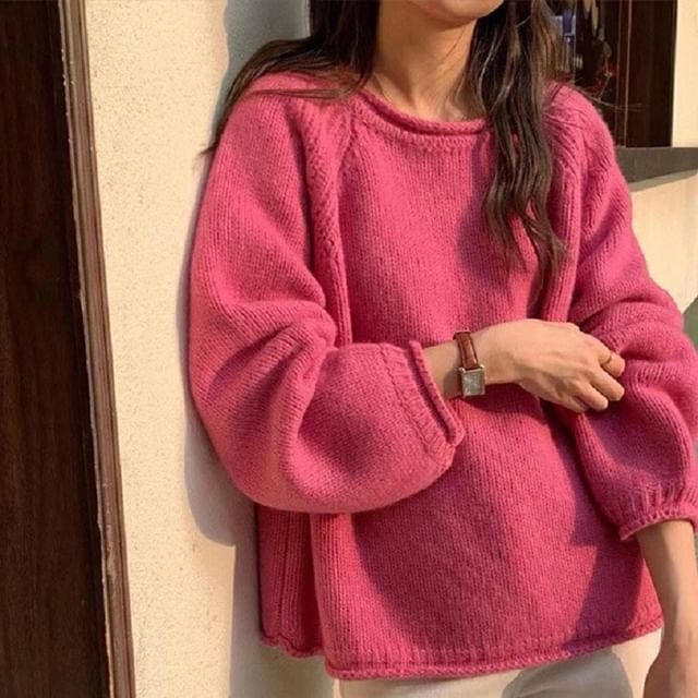 Neck Plain Sweater Crew