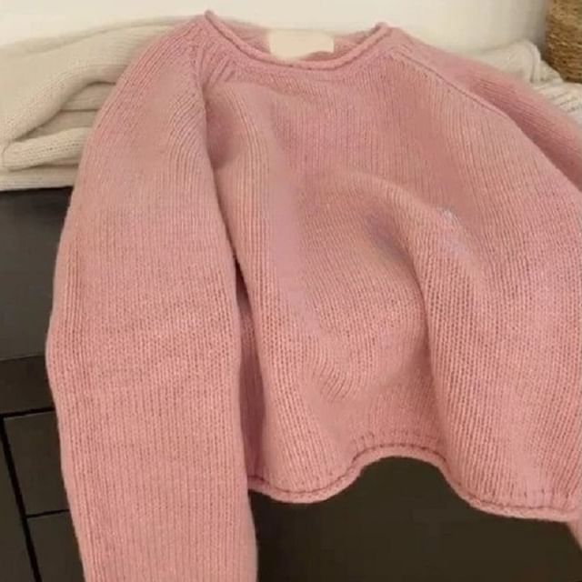 Neck Plain Sweater Crew