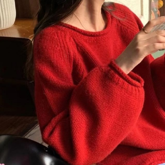 Neck Plain Sweater Crew