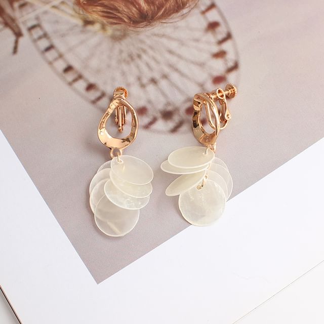 Shell Clip / Drop Earring Disc On