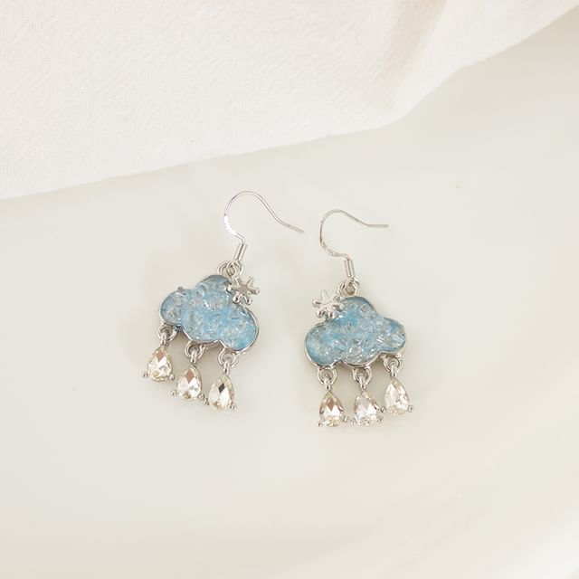 Cloud Hoop Drop Rhinestone On Clip Earring /