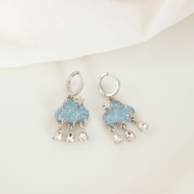 Cloud Hoop Drop Rhinestone On Clip Earring /