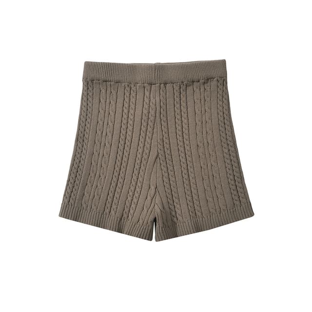 Hooded Cable Knit Zip Cardigan with High Waist Shorts