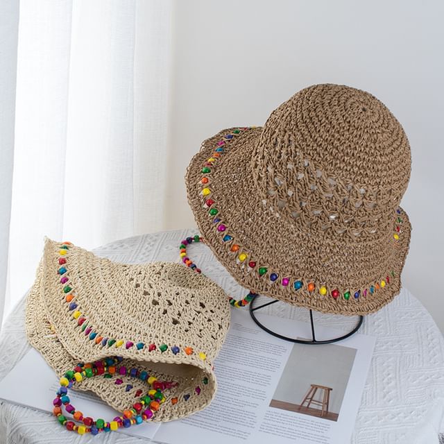 Hat Beaded Bucket Straw