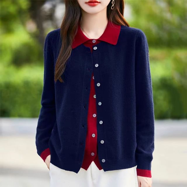 Mock Two-Piece Collared Cardigan