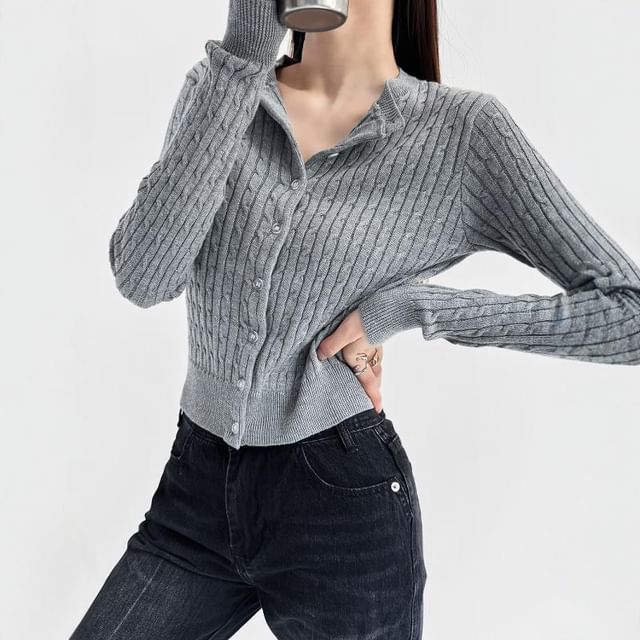 Cable Knit Round Neck Cardigan