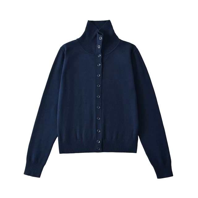 Stand Collar Plain Knit Cardigan