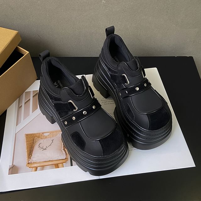 Platform Faux Shoes Adhesive Strap Leather
