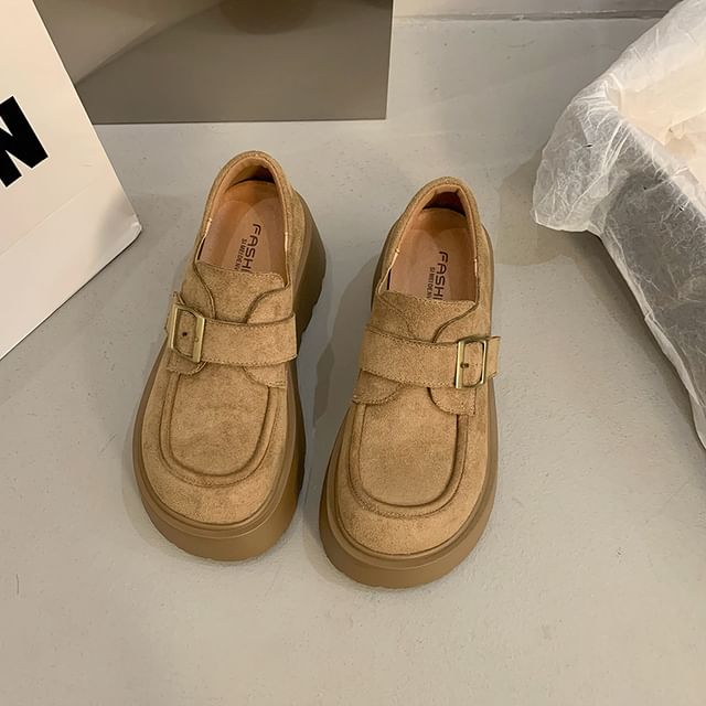 Buckled Platform Shoes Plain Faux Suede