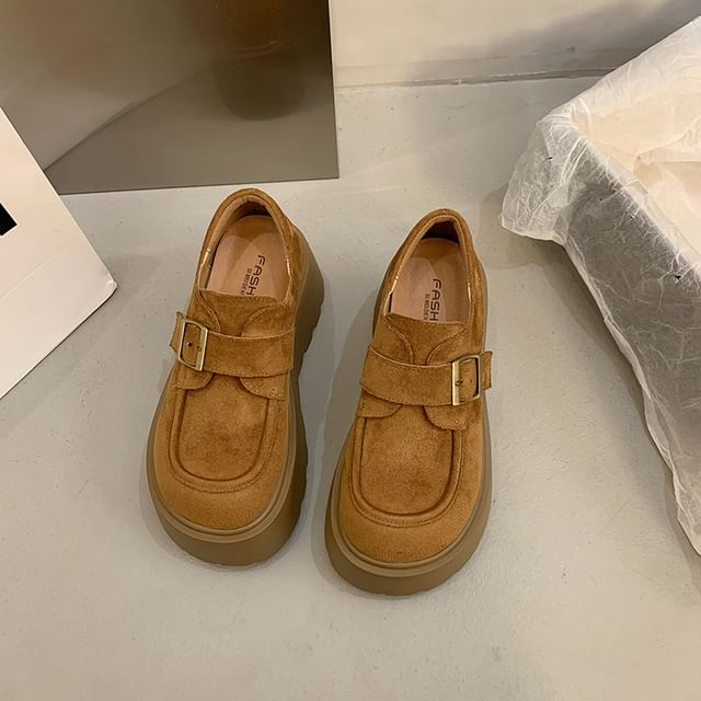 Buckled Platform Shoes Plain Faux Suede