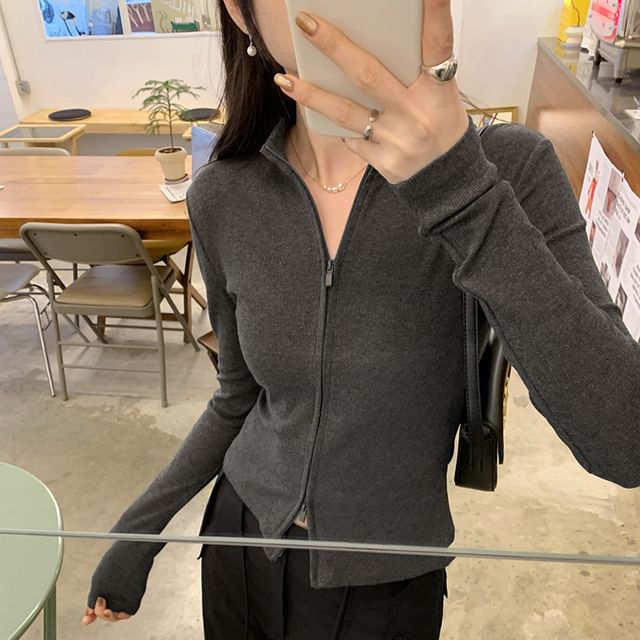 Long Sleeve Stand Collar Slim Fit Cardigan