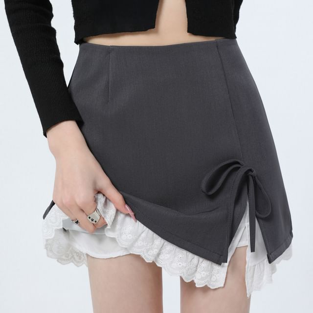Mini Rise Two High Slit Tone Skirt Bow Pencil