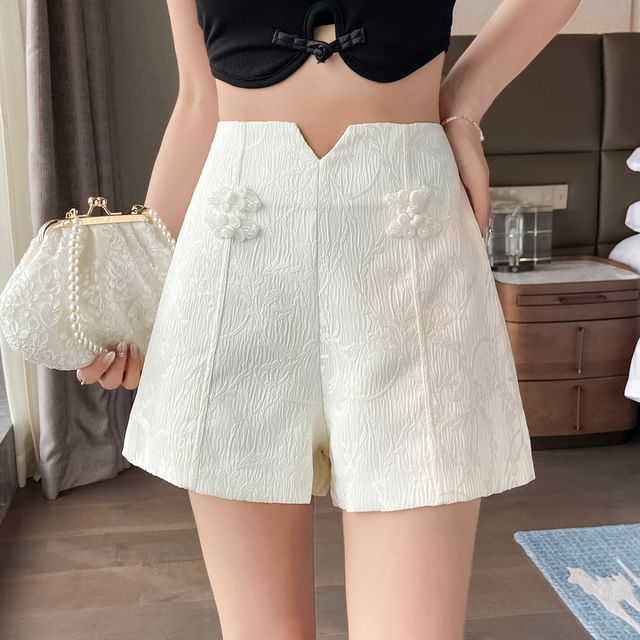 Plain Shorts Frog High Button Waist