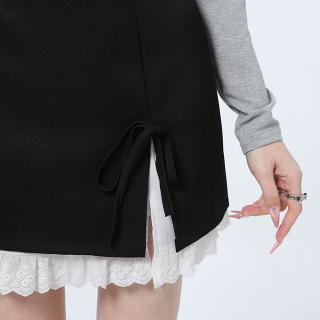 Mini Rise Two High Slit Tone Skirt Bow Pencil