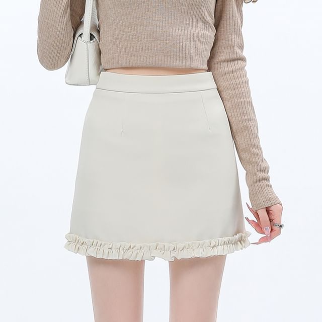 Plain Ruffle High Skirt Waist Pencil Trim Mini